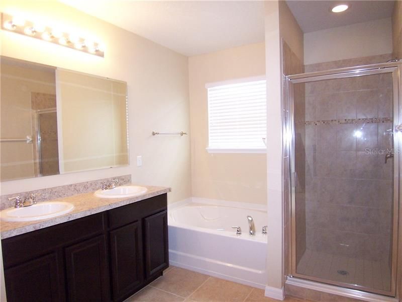MASTER BATH with dual sinks, soaking tub and separate shower as well as private commode and LARGE WALK IN CLOSET