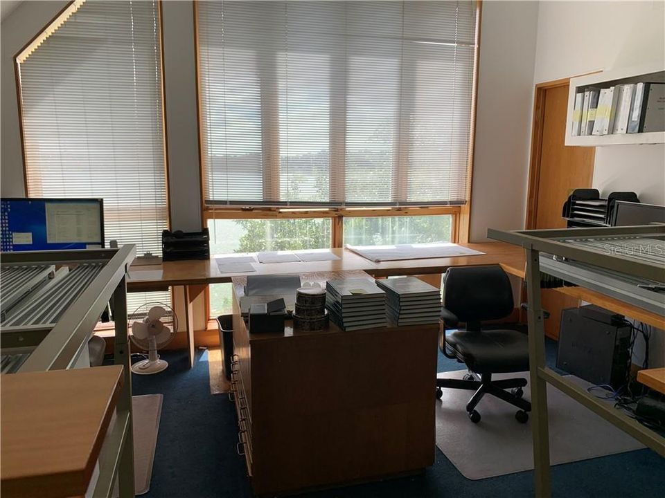 This view is one of the many work stations that exist on the top. It also gives a glimpse of Lake Morton from the top floor.
