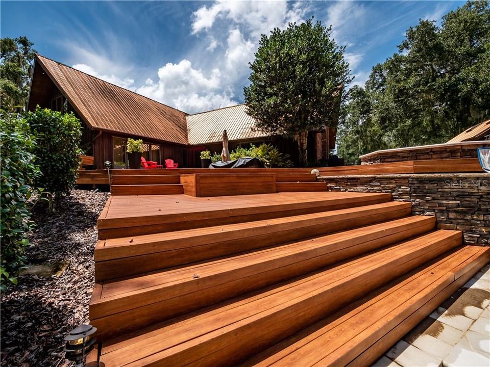 Wood deck and steps leading to pool