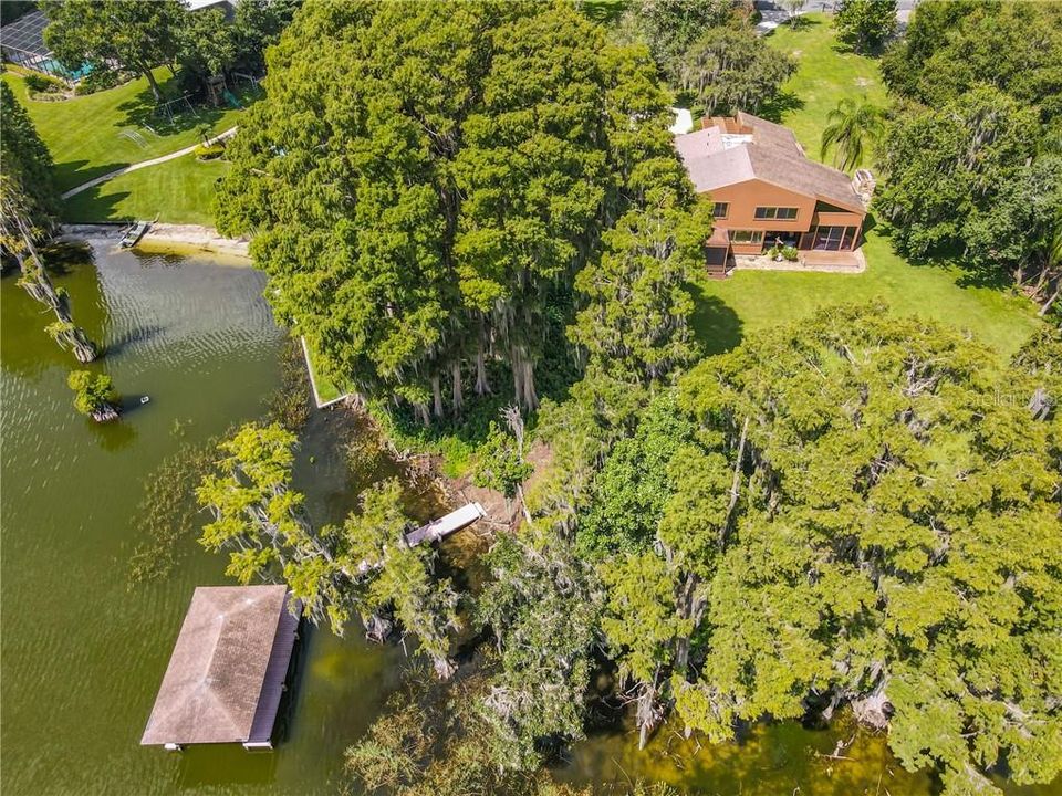 Aerial View of Backyard and Dock