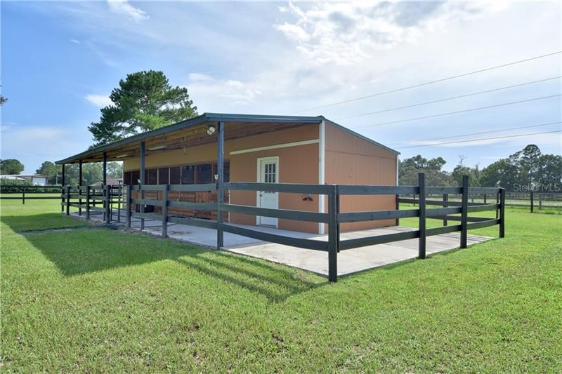 Great 3 Stall Barn, 12 x 12 stalls, limestone base with mats, fans, auto waterers, wash rack , a/c tack room  hardiboard siding and a metal roof.
