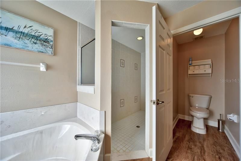 Master Bath has a nice soaking tub and a HUGE Shower