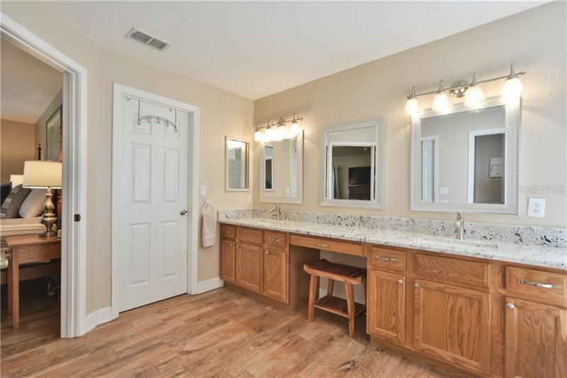 Master Bathroom has plenty of counter space, his and her sinks. Big Walk In Closet