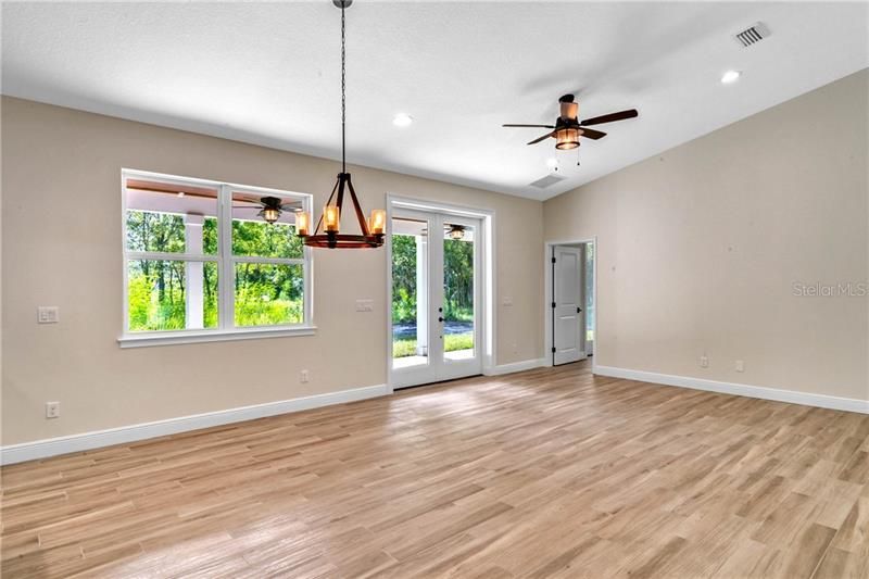 Rear doors opening to back porch