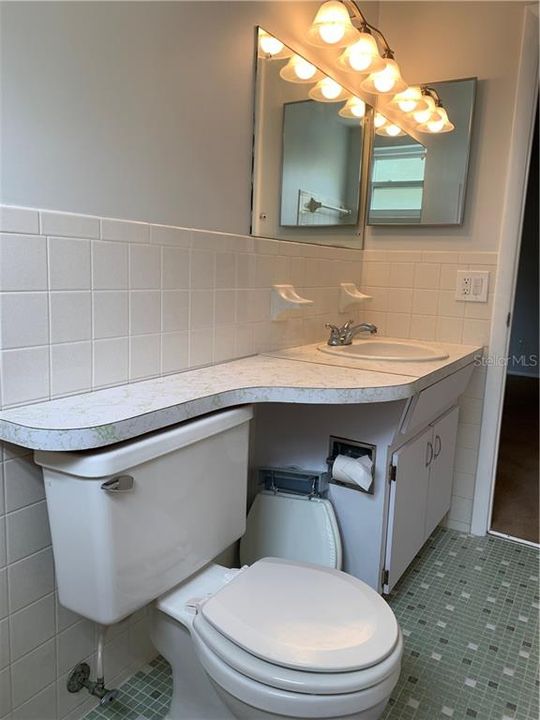 Master bathroom has ceramic tile flooring