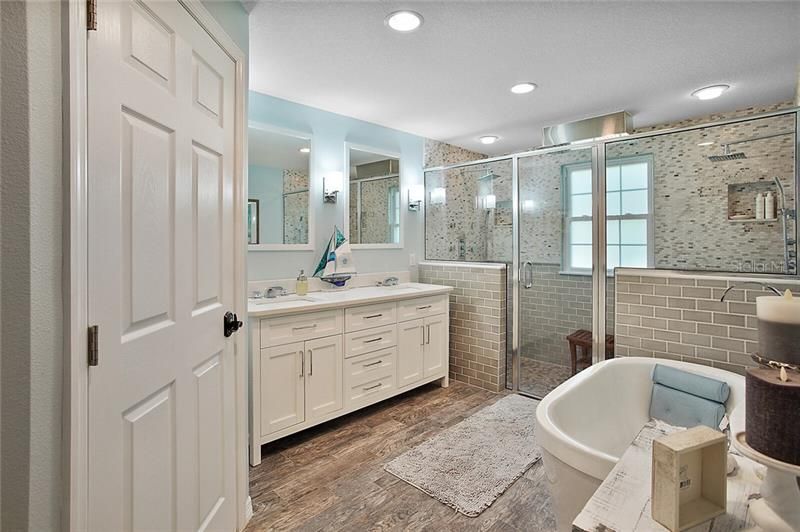 Double Sinks, Tile Floor and Soaking Tub