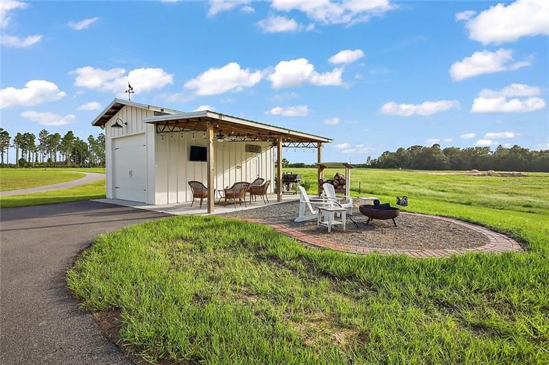 Extra Garage, Lawn Equipment Storage Endless Possibilities! Covered Patio and Firepit Area.