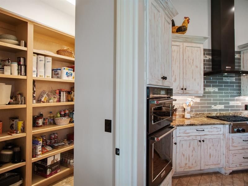 Huge pantry with custom shelves.