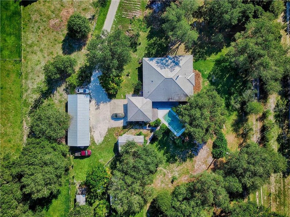 Birds Eye View of Main House, Pool and 4-Car Garage