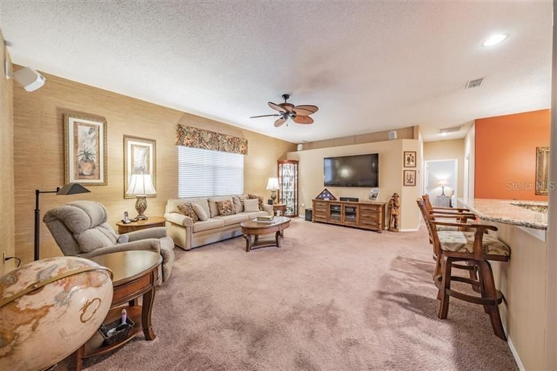 Cozy family room adjoins kitchen