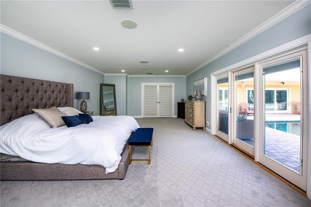 Large master bedroom with sliders to the back yard.