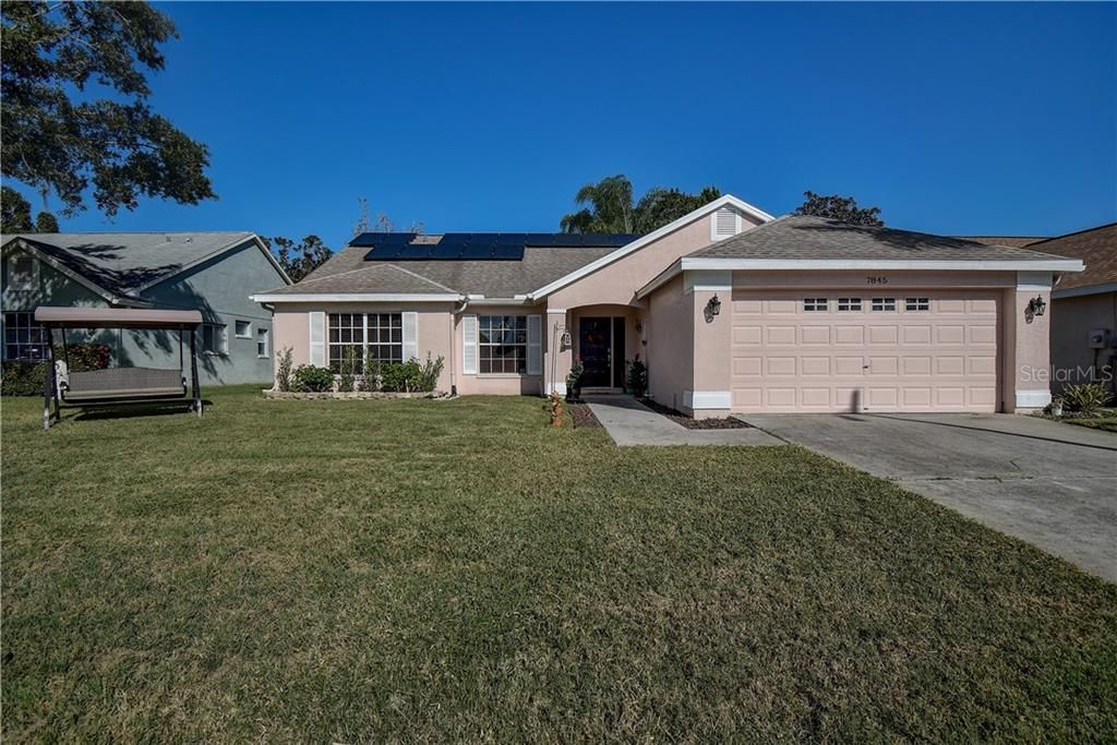 Front of Home. 3D Solar panels equipped and owned with transferable warranty