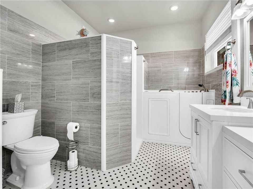 Completely remodeled master bathroom.