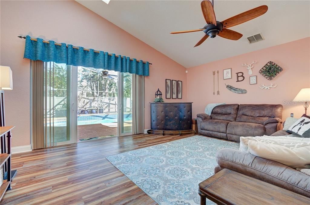 Centrally placed Family Room that opens to the Pool area.