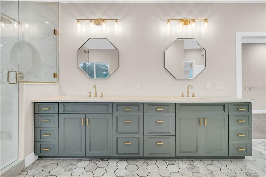 Gorgeous master bath custom cabinetry and finishes