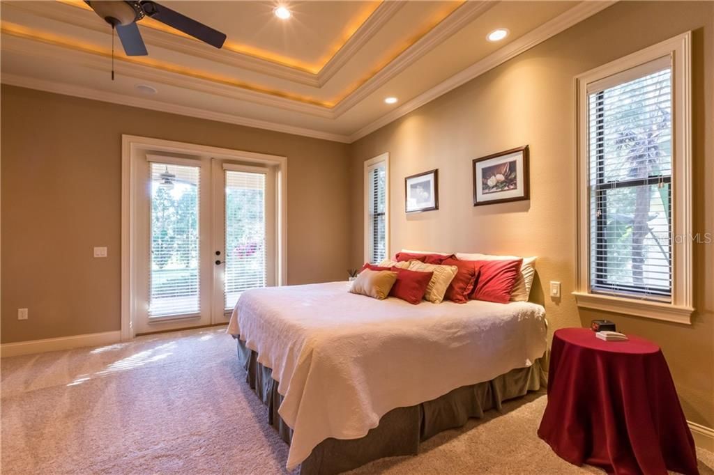 2-Step Ceiling w/up-light and Outlet, 2 built-in Reading lights above Bed, French Doors, Ceiling Fan