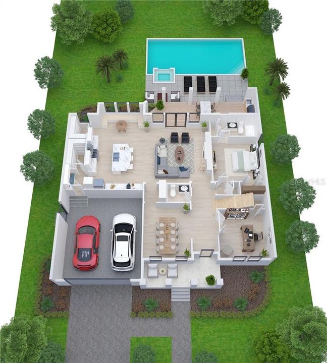 Rendering of First Floor Plan (Pool not included in purchase price but available as an upgrade )