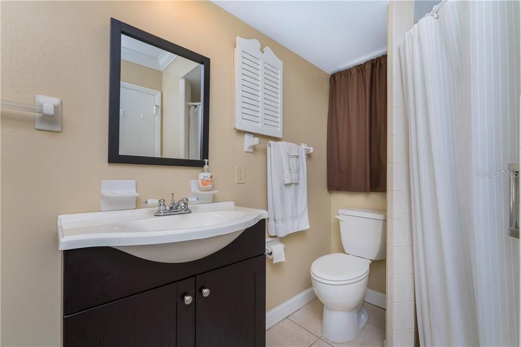 The ensuite bathroom with the walk in shower on the right hand side.
