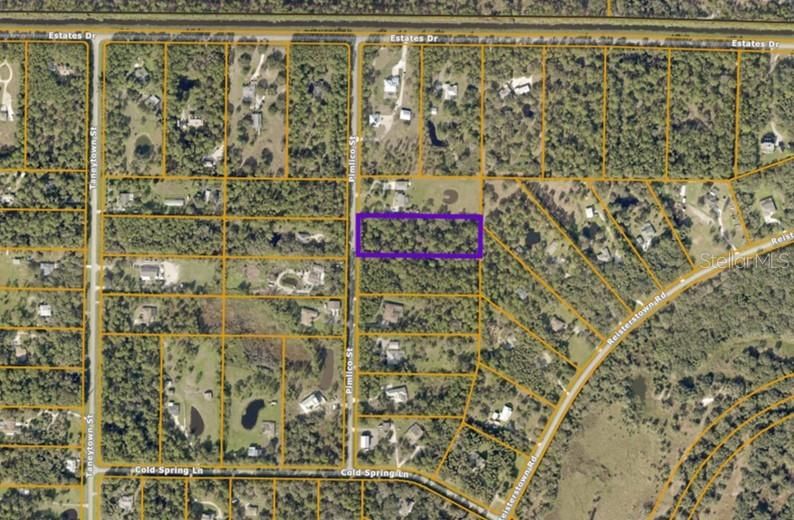 Aerial view of your buildable lot with surrounding custom estates.