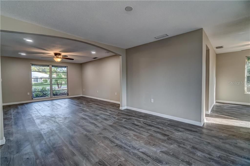 Dining, Living room with kitchen to the right