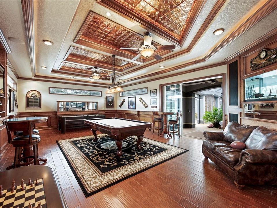 Billiard and Game Room viewed from the sliding glass doors from the Outdoor Hibachi Kitchen.