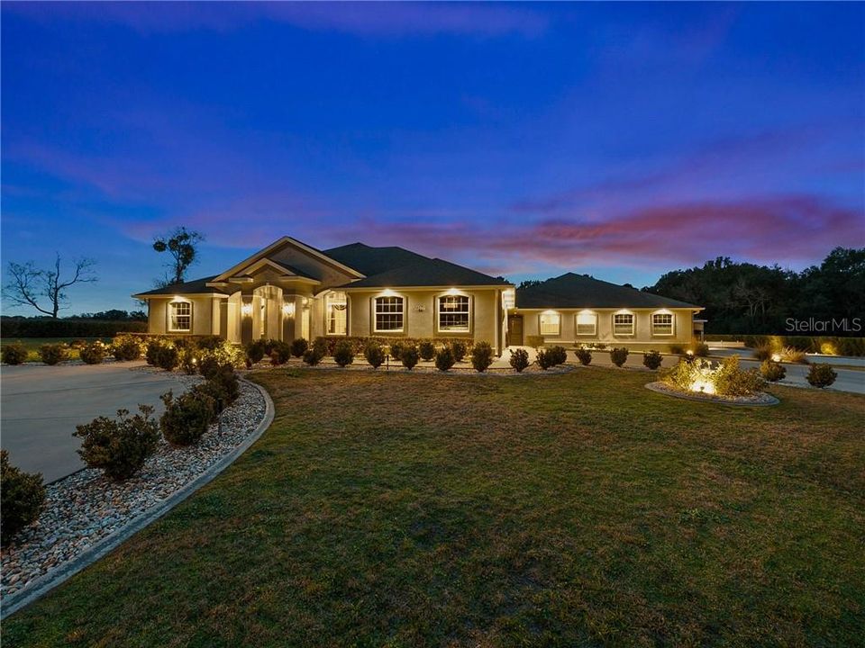 Stunning front elevation of this Resort-like Estate with spectacular lighting outside the entire estate