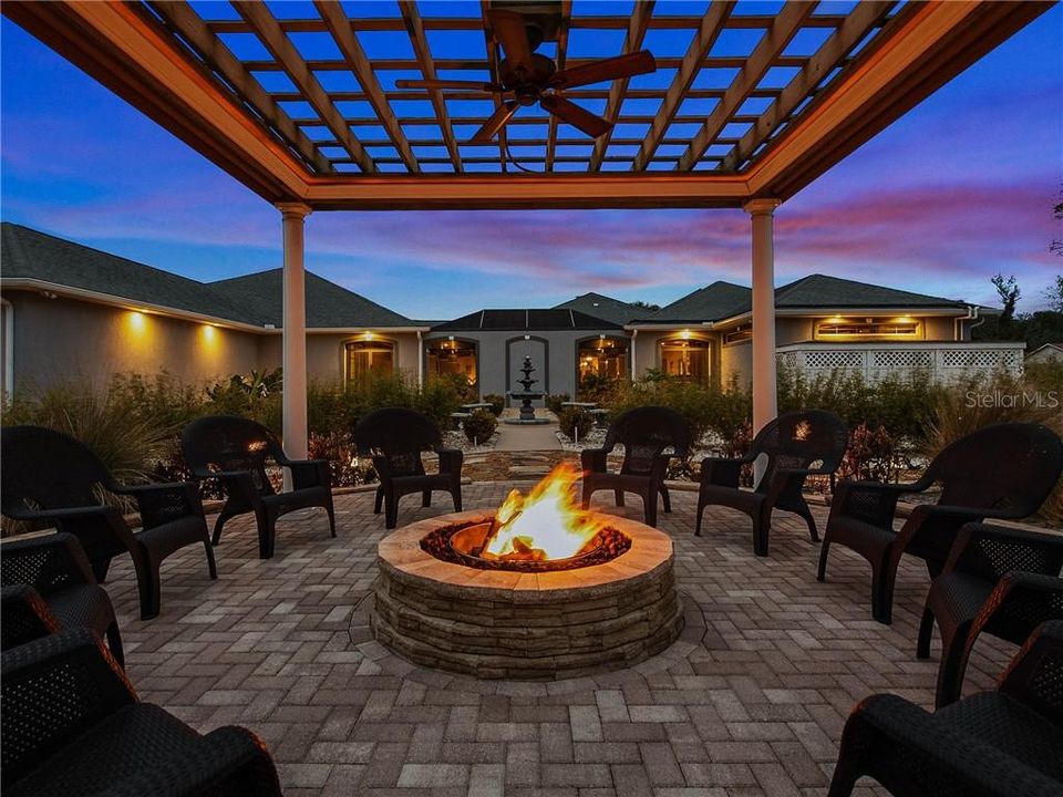 Listen to the water fall from the Lovely 4-Tier fountain right here from your Pergola. Great way to end the day near the fire and watching the BEAUTIFUL SUNSETS!