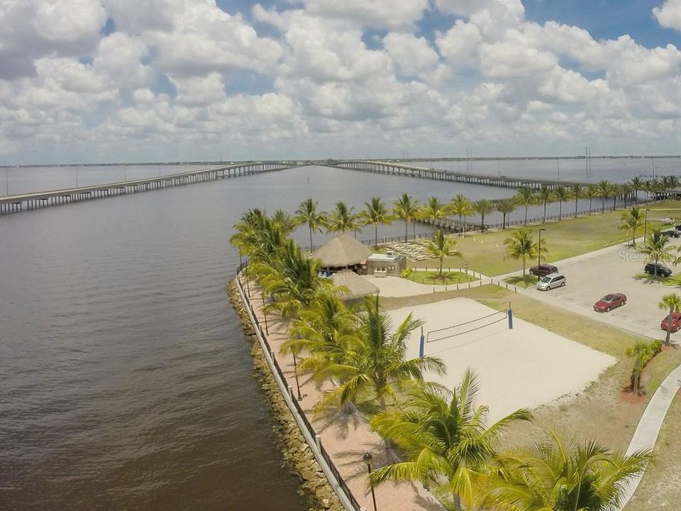 The Tiki Bar behind the Sheraton Four Point Hotel is a favorite local spot to watch the sunset.  Part of the 3-mile walking/biking/jogging path that surrounds the city of Punta Gorda