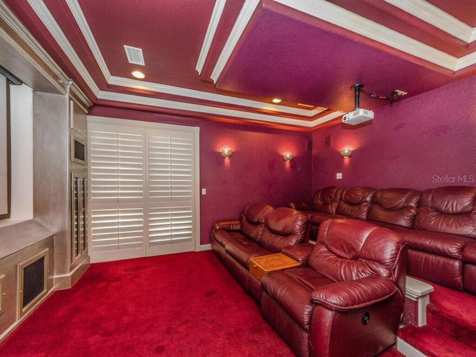 MOVIE ROOM WITH MOVIE SEATS AND PROJECTION TV SYSTEM