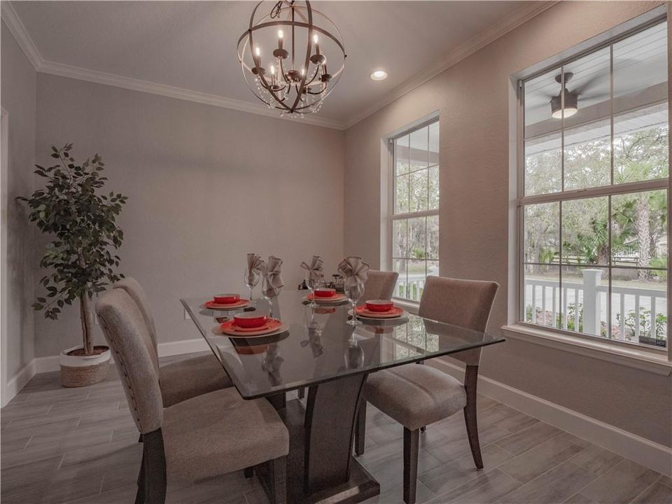 Dinning room showing the great double windows.