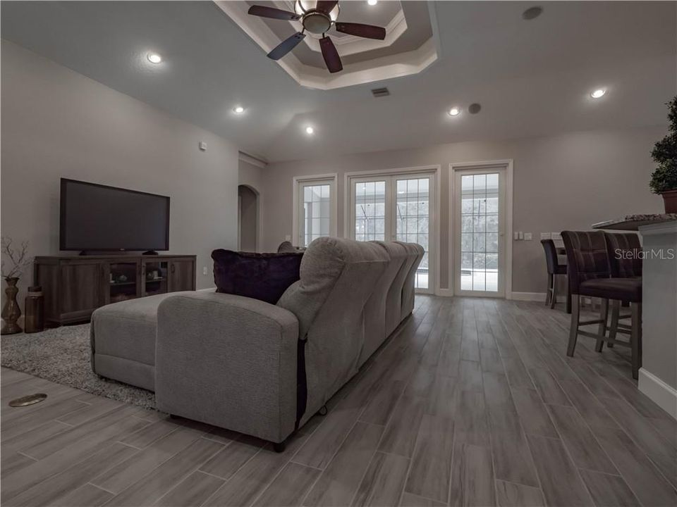 View of the living room from the front door.