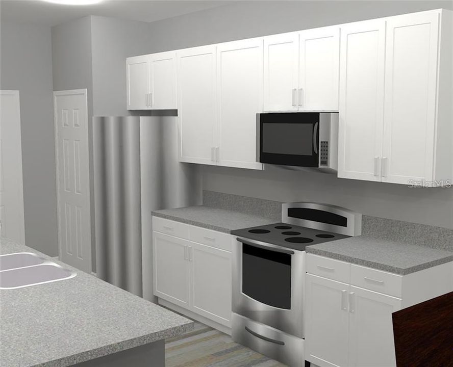 Artist rendering of kitchen. Options available.