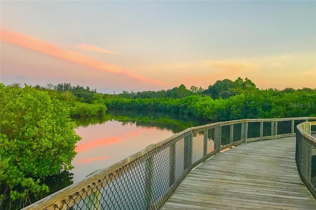 Sunset from the boardwalk at Emerson Point Preserve.