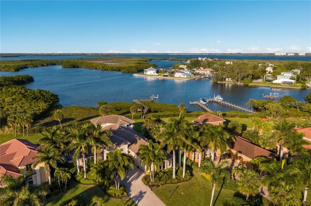 Aerial with water views.