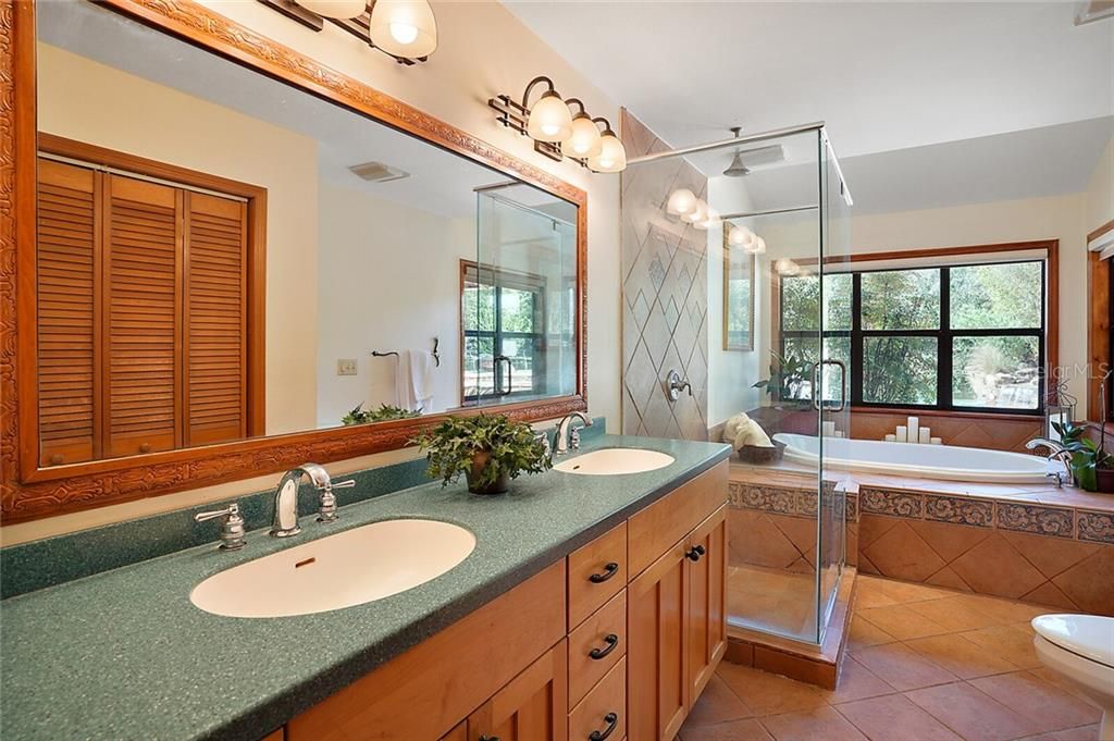 Double Sinks in Master with Walk-In Glass Shower
