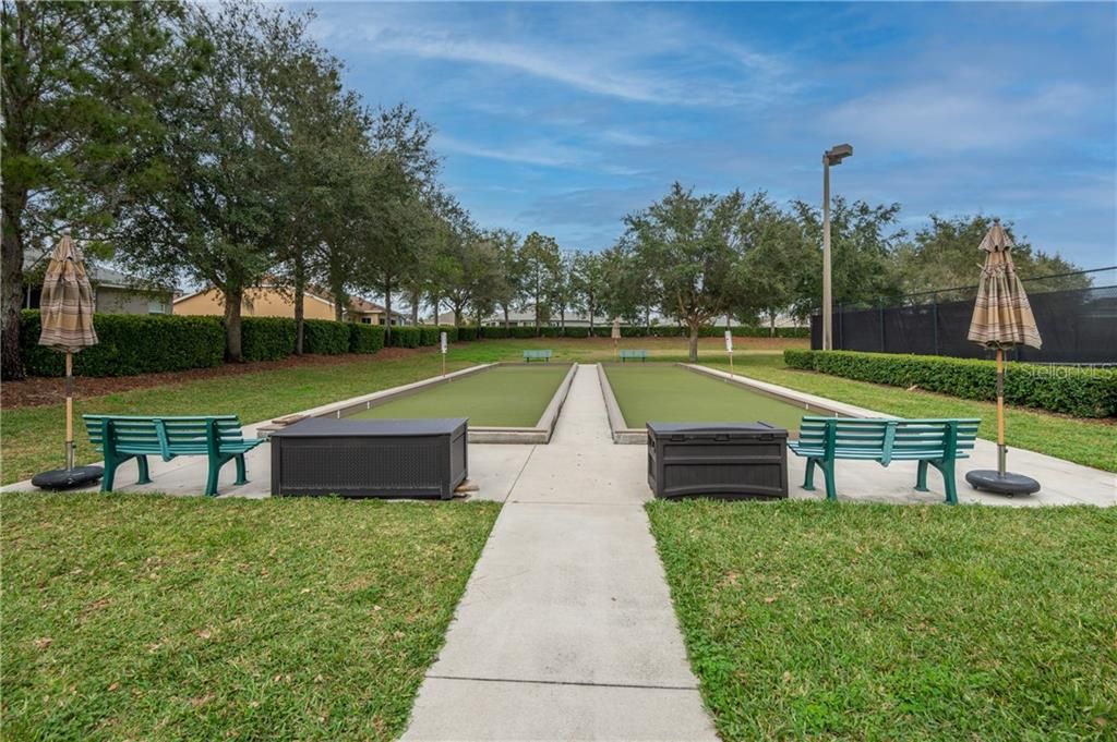 Two bocce courts and two horseshoe pits along with walking and biking trails as well as  scenic lakes. There's a little bit of something for everyone. Come join the fun.