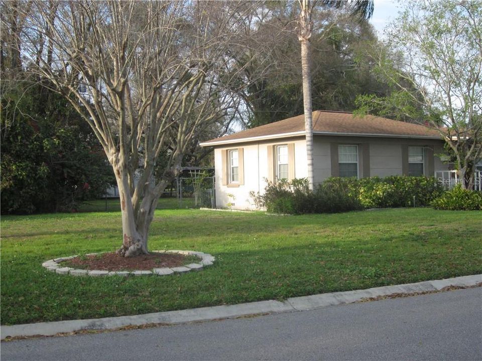 Reverse pie shaped lot with large side yard