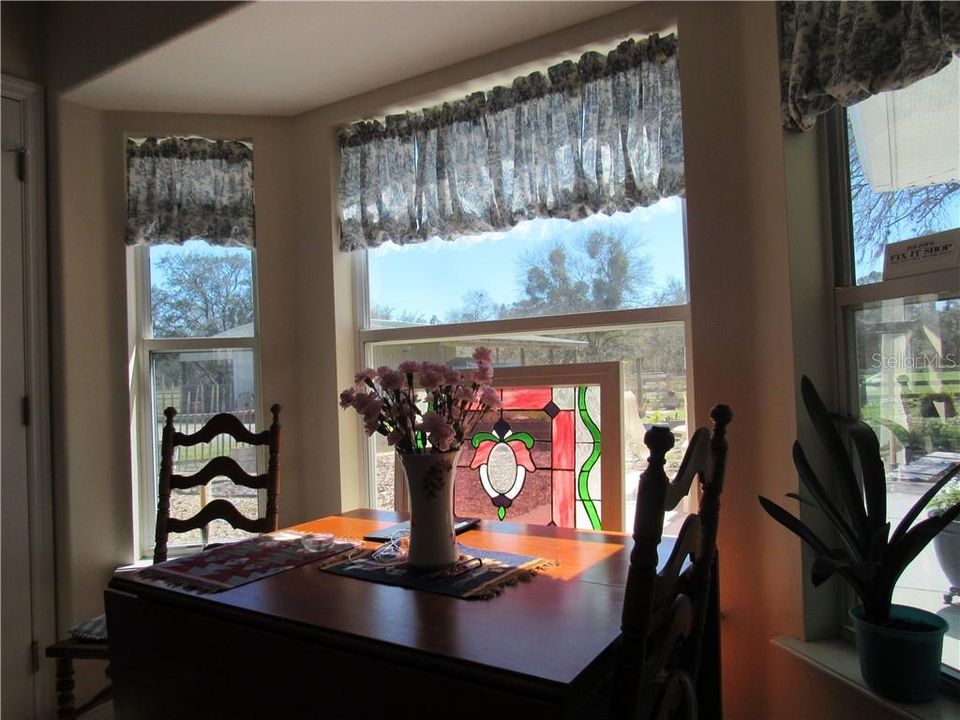 Eat in kitchen area is so light and bring.  The bay window is just the perfect spot to sit and enjoy lunch while looking out at the back yard and pasture area.