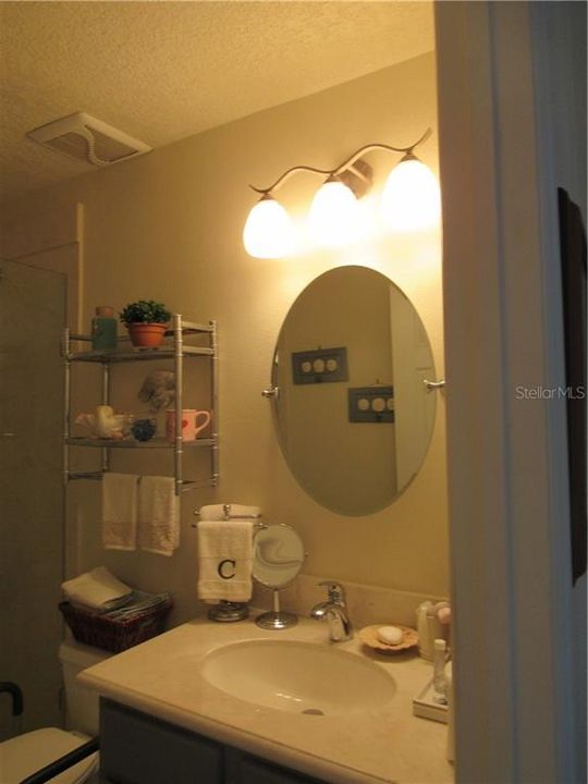 The guest bathroom is large and has plenty of room for your essentials.