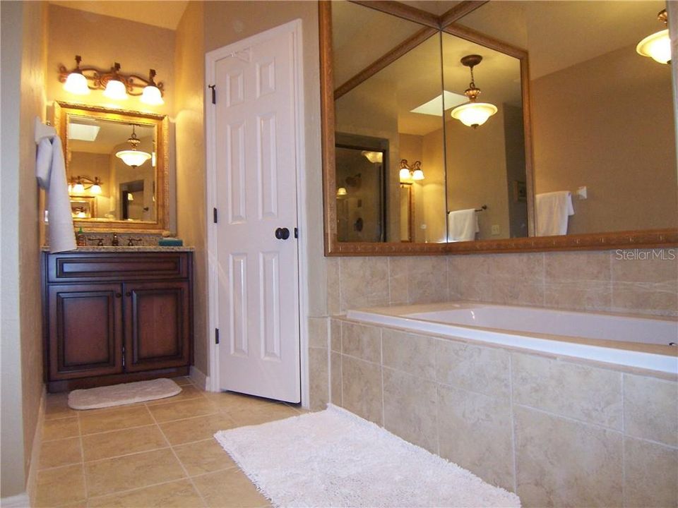 MASTER BATH left side with Jetted Tub - separate walk in shower - dual vanities plus private commode/bidet.
