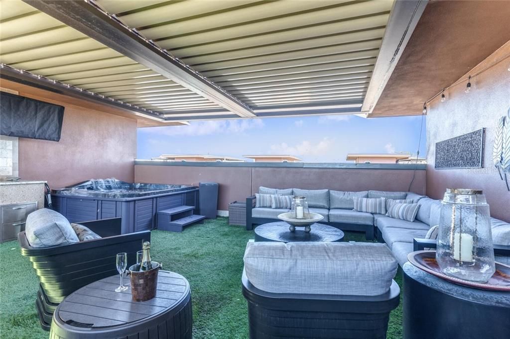 Covered Rooftop Terrace with East and West views to enjoy beautiful sunrises and sunsets