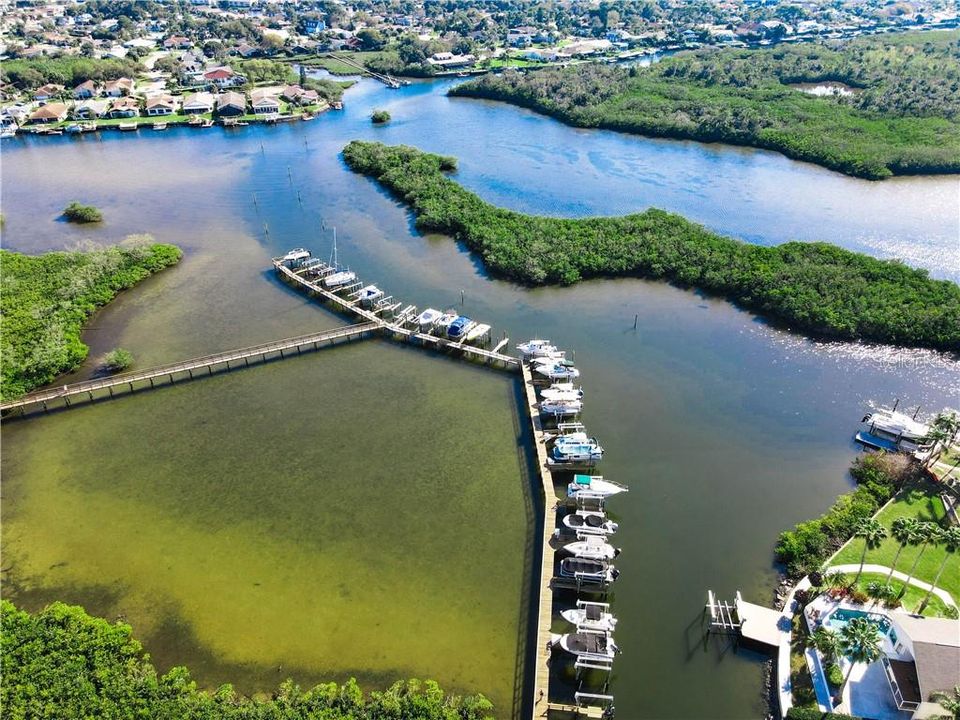walk along the dock and perhaps you'll see the dolphins and manatees that frequently visit the channel