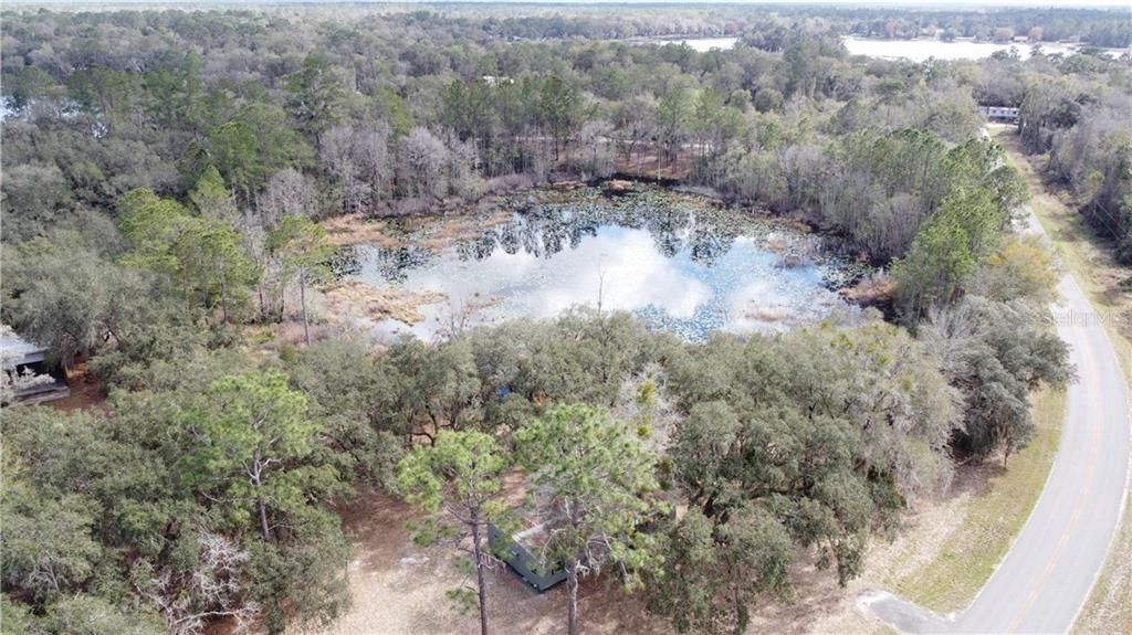 Aerial View of Home and Pond