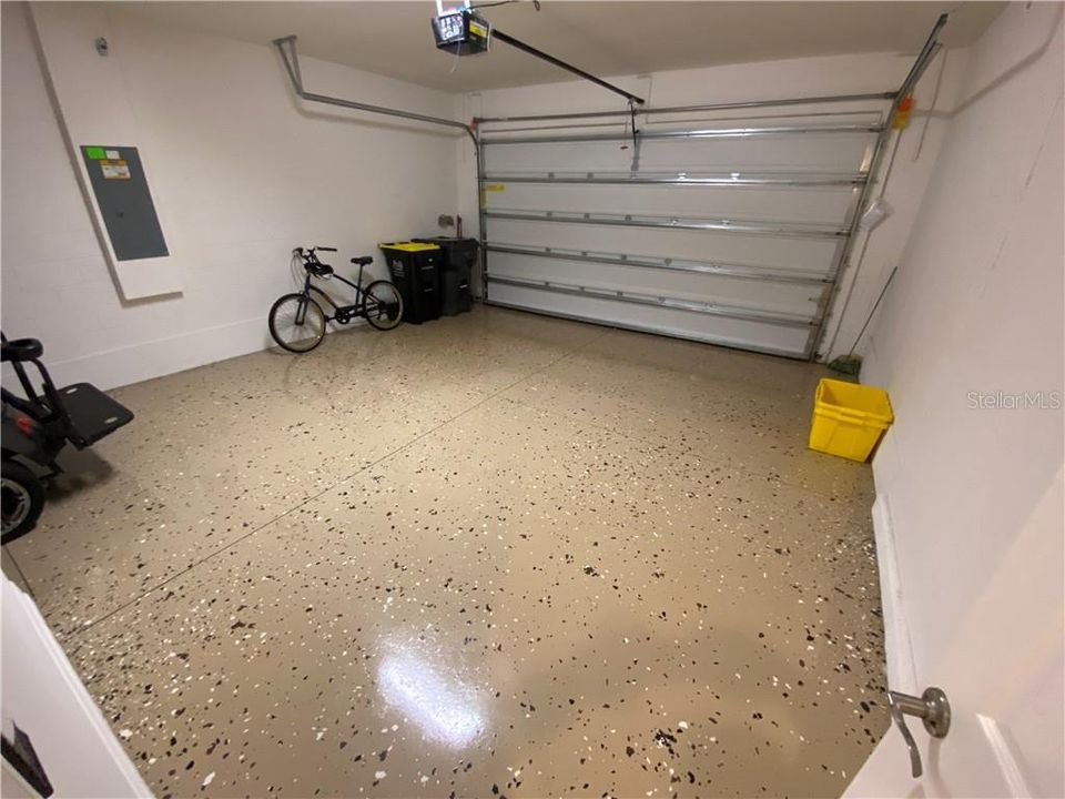 2 Car Garage, Floor Painted with Epoxy & Confetti Chips