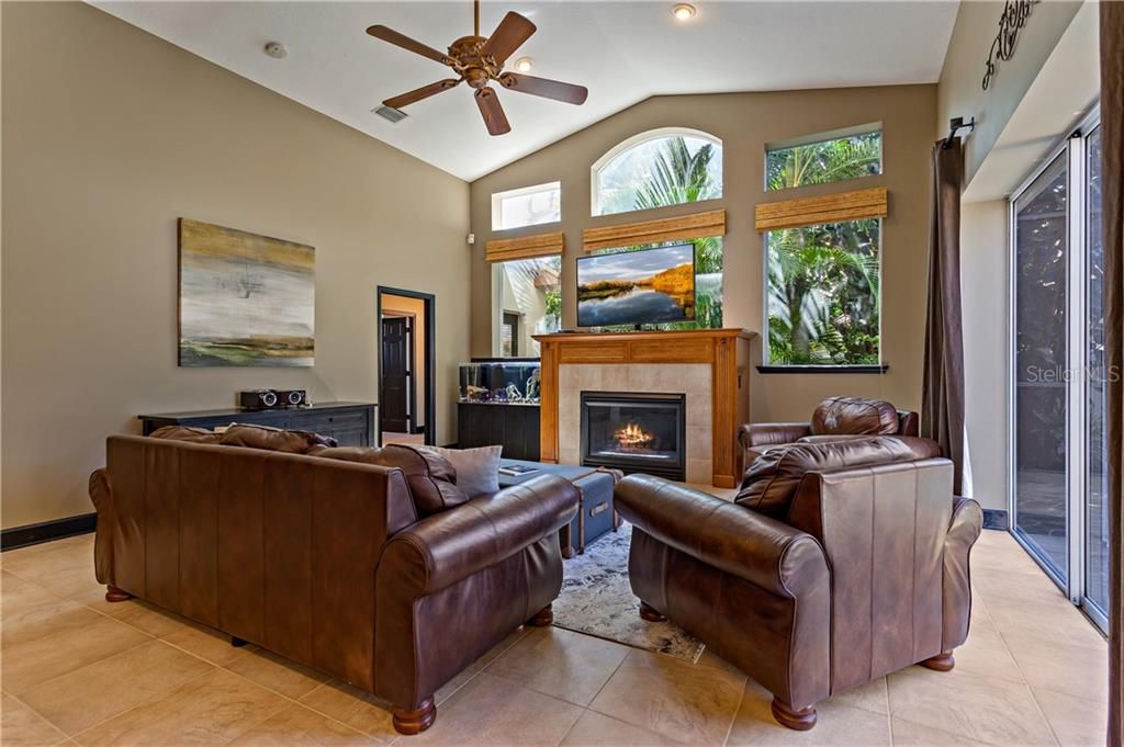 Spacious Family Room with a gas fireplace