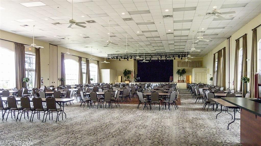 The grand ballroom in the main clubhouse has a fully equipped stage where professional entertainers perform and when residence social events are staged.