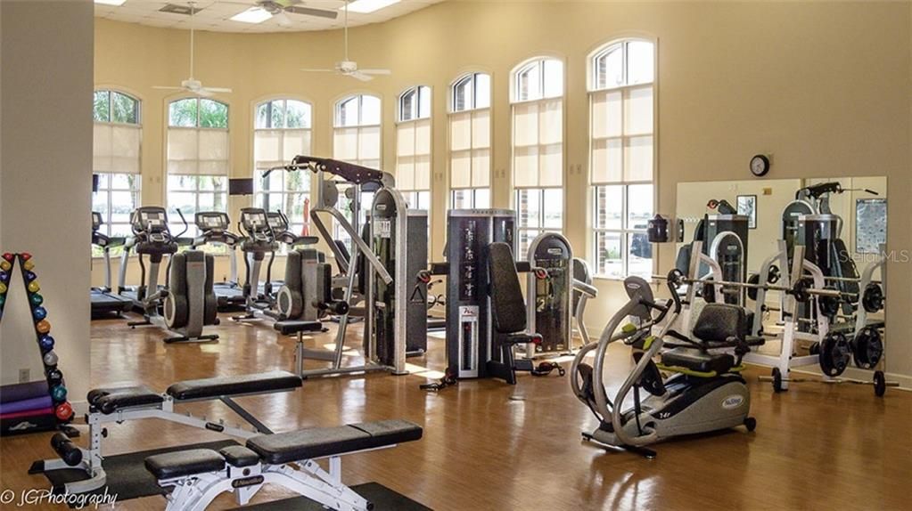 The main clubhouse fitness room has state-of-the-art equipment.