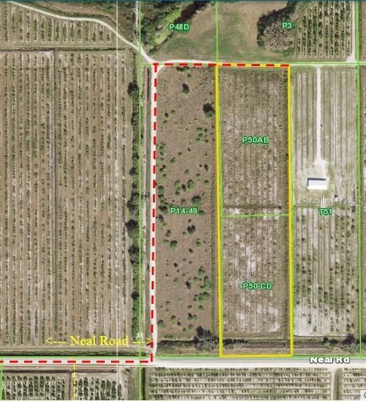 Neal Road showing left turn north and right turn east for 330 feet to the west side fo the 10 acres.  Paved road almost to the property.