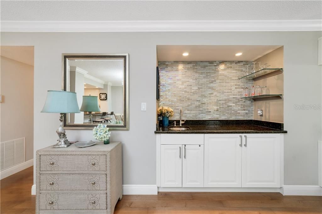 Recessed Wet Bar with Shelving