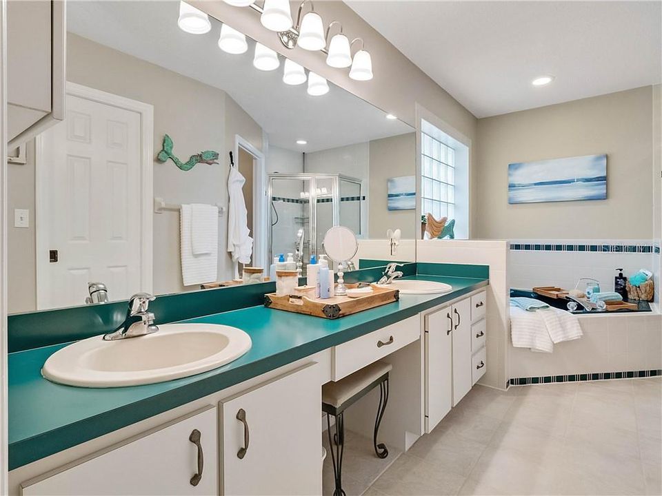 Dual vanity in master bathroom